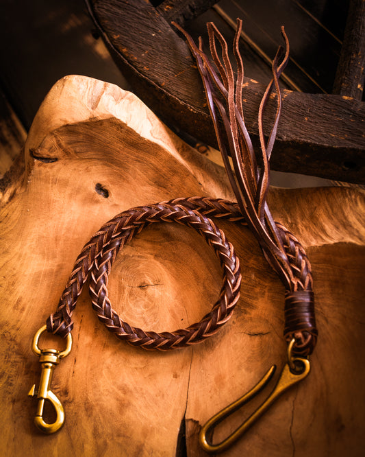 Braided leather wallet chain