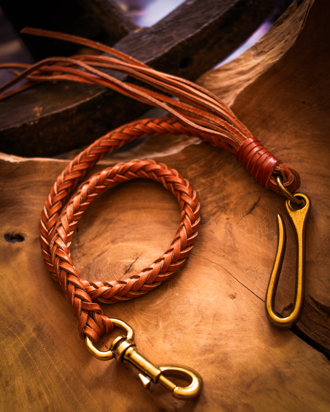 Braided leather wallet lanyard