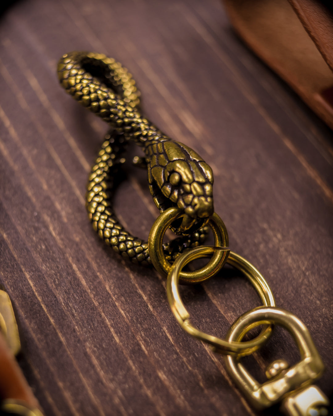 Snake solid brass key ring