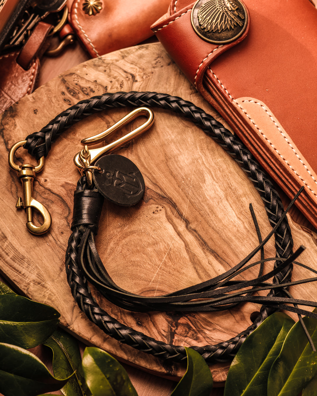 Braided leather wallet chain