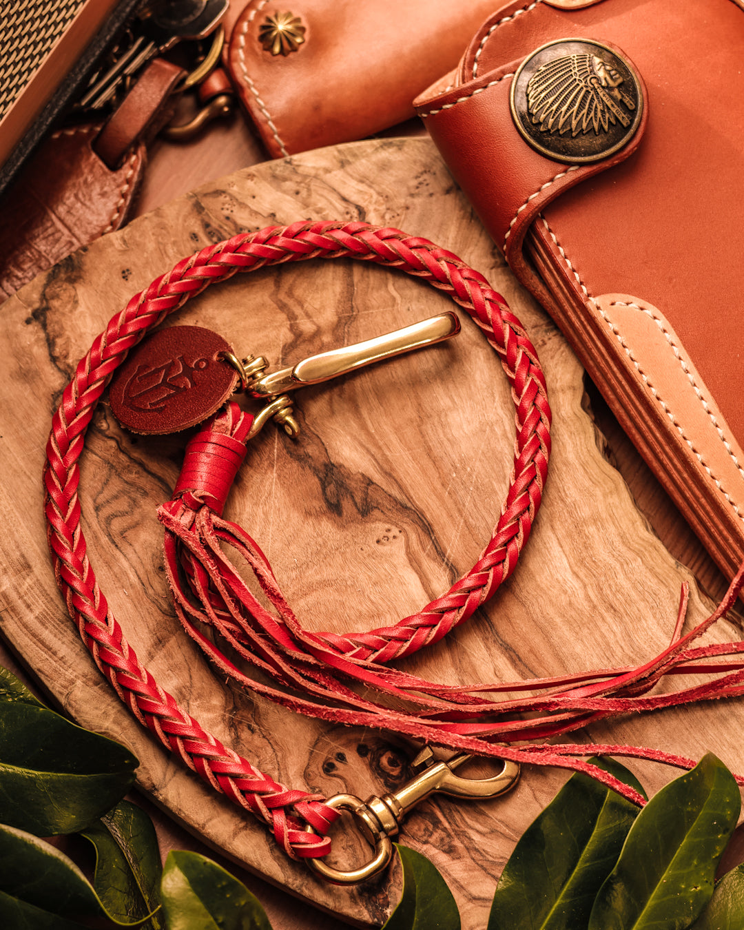 Braided leather wallet chain